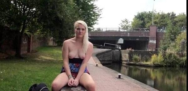  Blonde teen Carly Rae in public nudity and rude exhibitionist outdoor masturbati